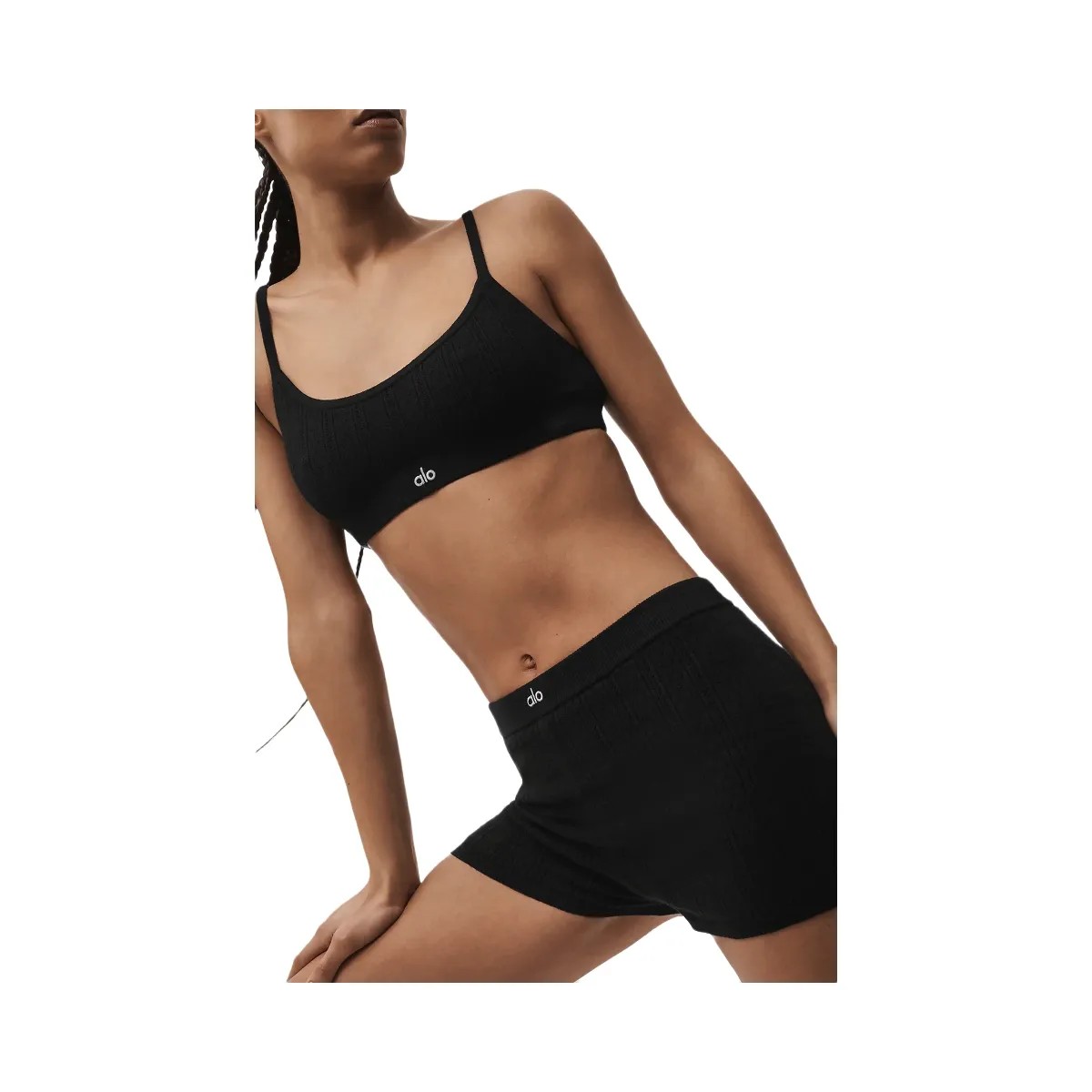 Alo Women's Pointelle Sweater Be Mine Bra - Black - HypeFly India View 2