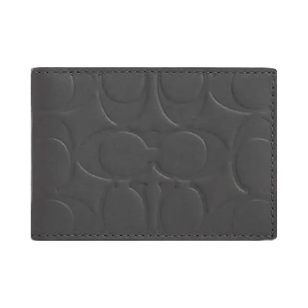 Coach Compact Billfold Wallet In Signature Leather Embossed Leather-Charcoal - HypeFly India View 1