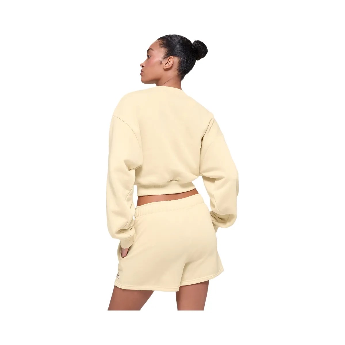 Alo Women's Cropped Accolade Crewneck - Candlelight Yellow - HypeFly India View 2
