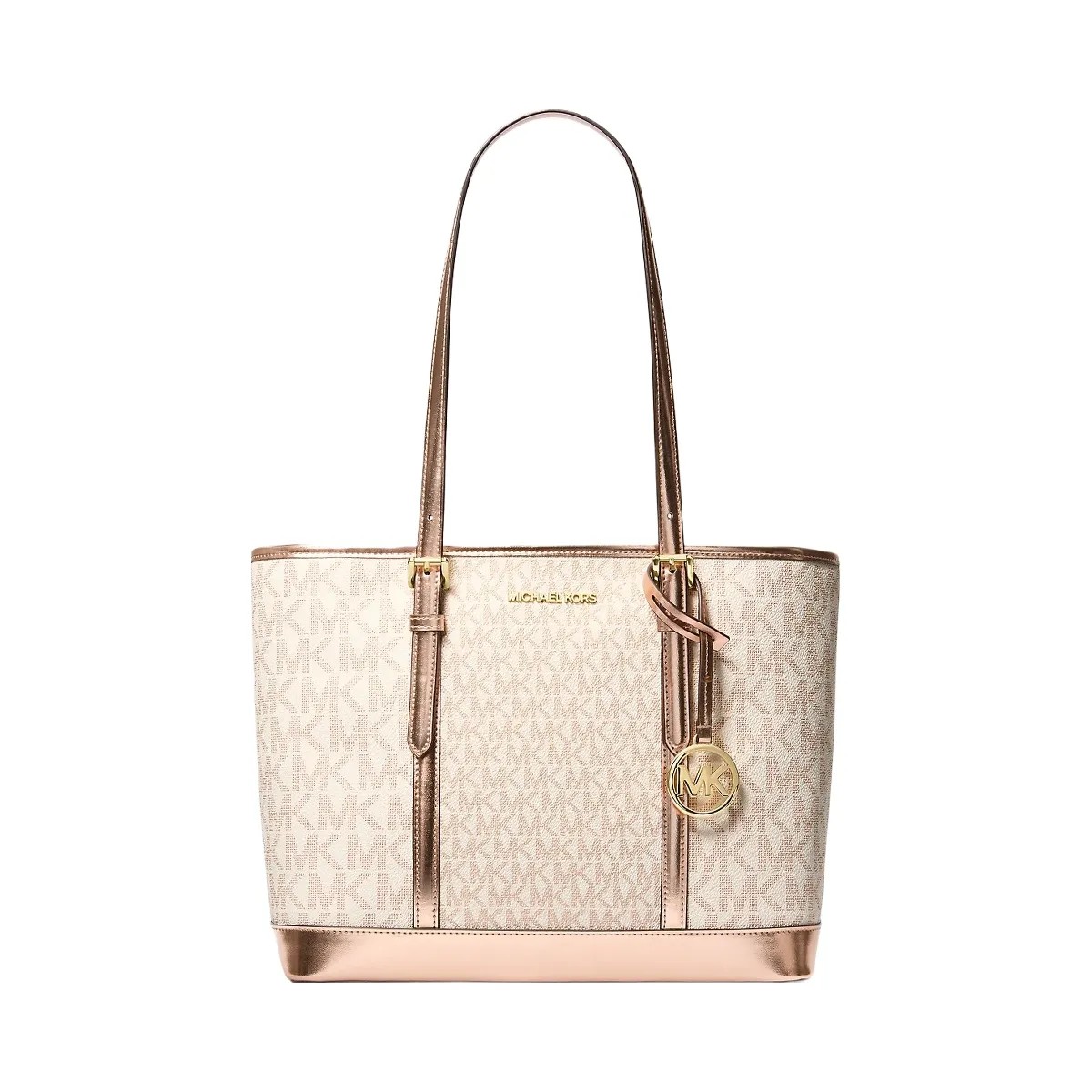 Michael Kors Jet Set Travel Small Metallic Logo Top-Zip Tote Bag Rose Gold - HypeFly India View 1