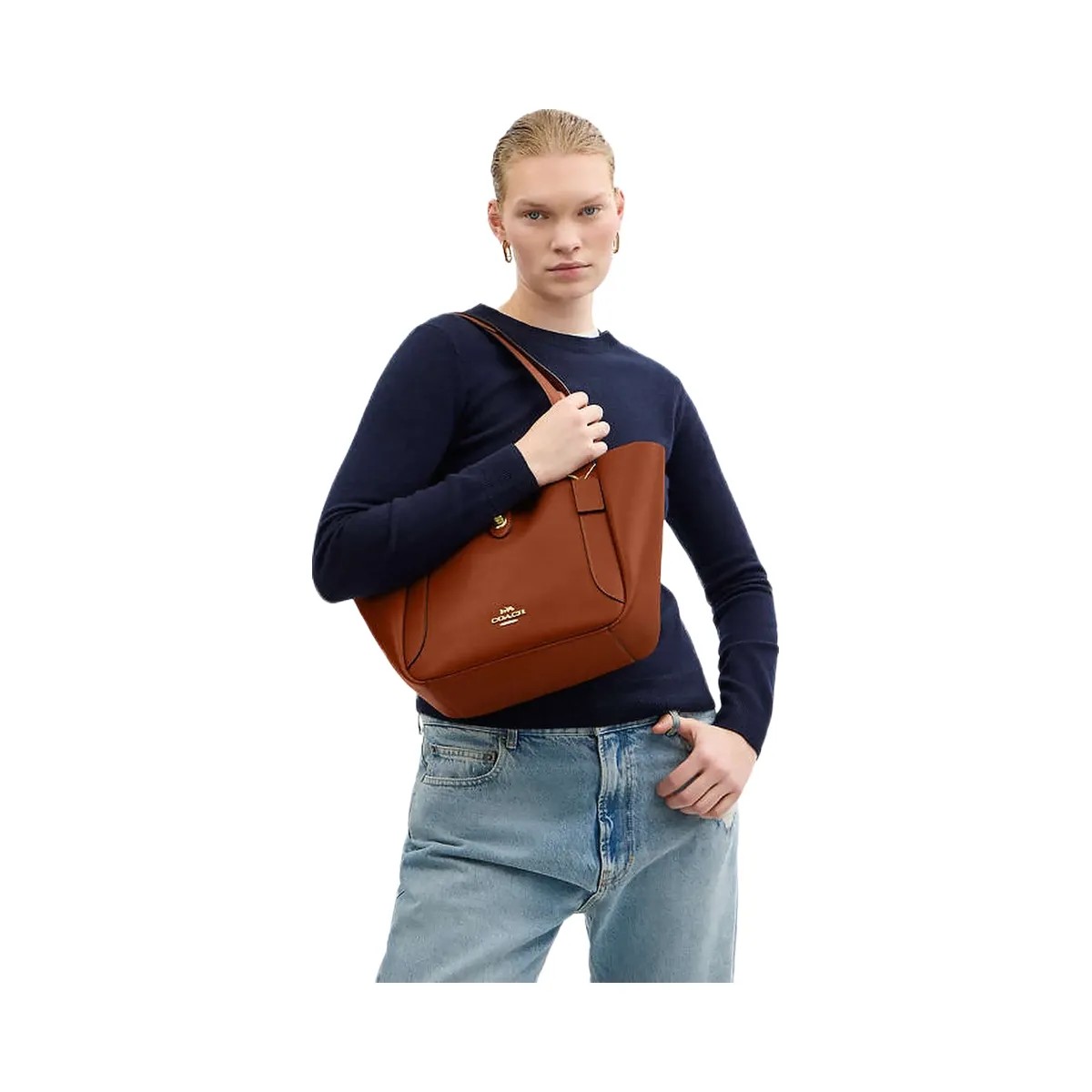 Coach Hadley Turnlock Tote Smooth Leather-Gold-Tan - HypeFly India View 2