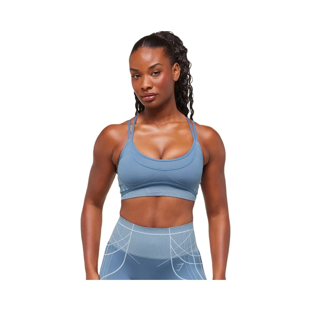Gymshark Apex Seamless Strappy Sports Bra - Worn Blue/Gentle Blue - HypeFly India View 6