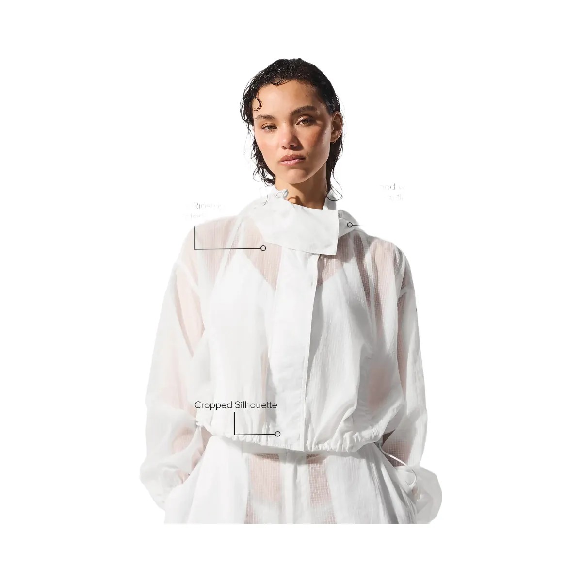 Alo Women's Cropped Game Time Full Zip Jacket - White - HypeFly India View 1