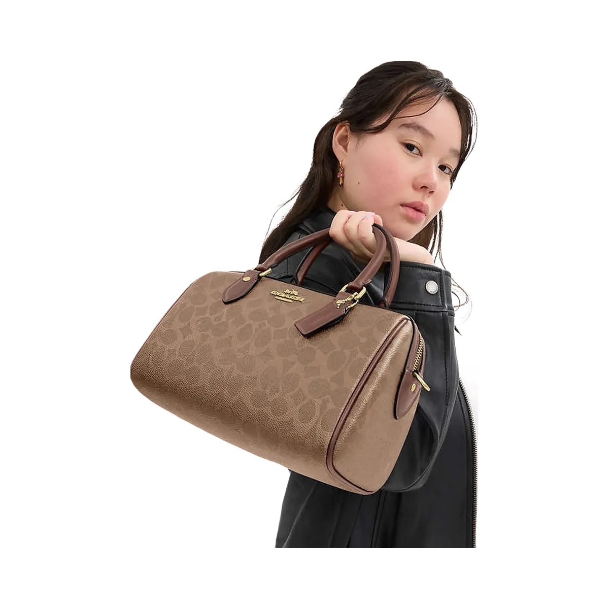 Coach Rowan Satchel Bag In Signature Canvas Signature Canvas-Gold-Tan-Brown - HypeFly India View 2