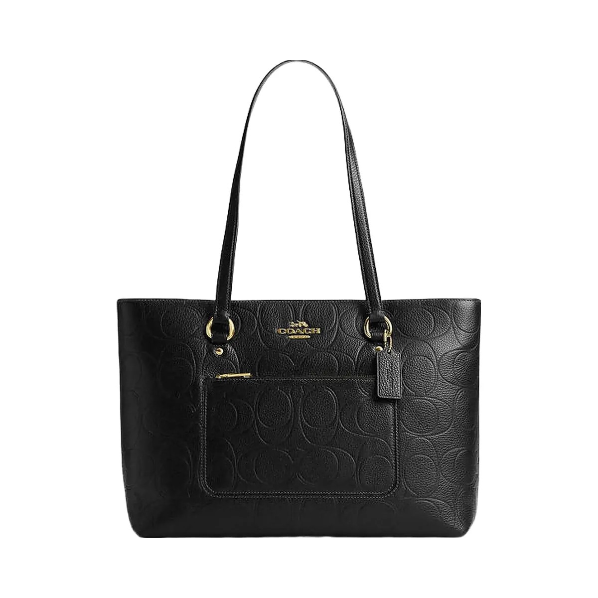 Coach Station Tote Bag In Signature Leather Pebbled Leather-Gold-Black - HypeFly India View 1