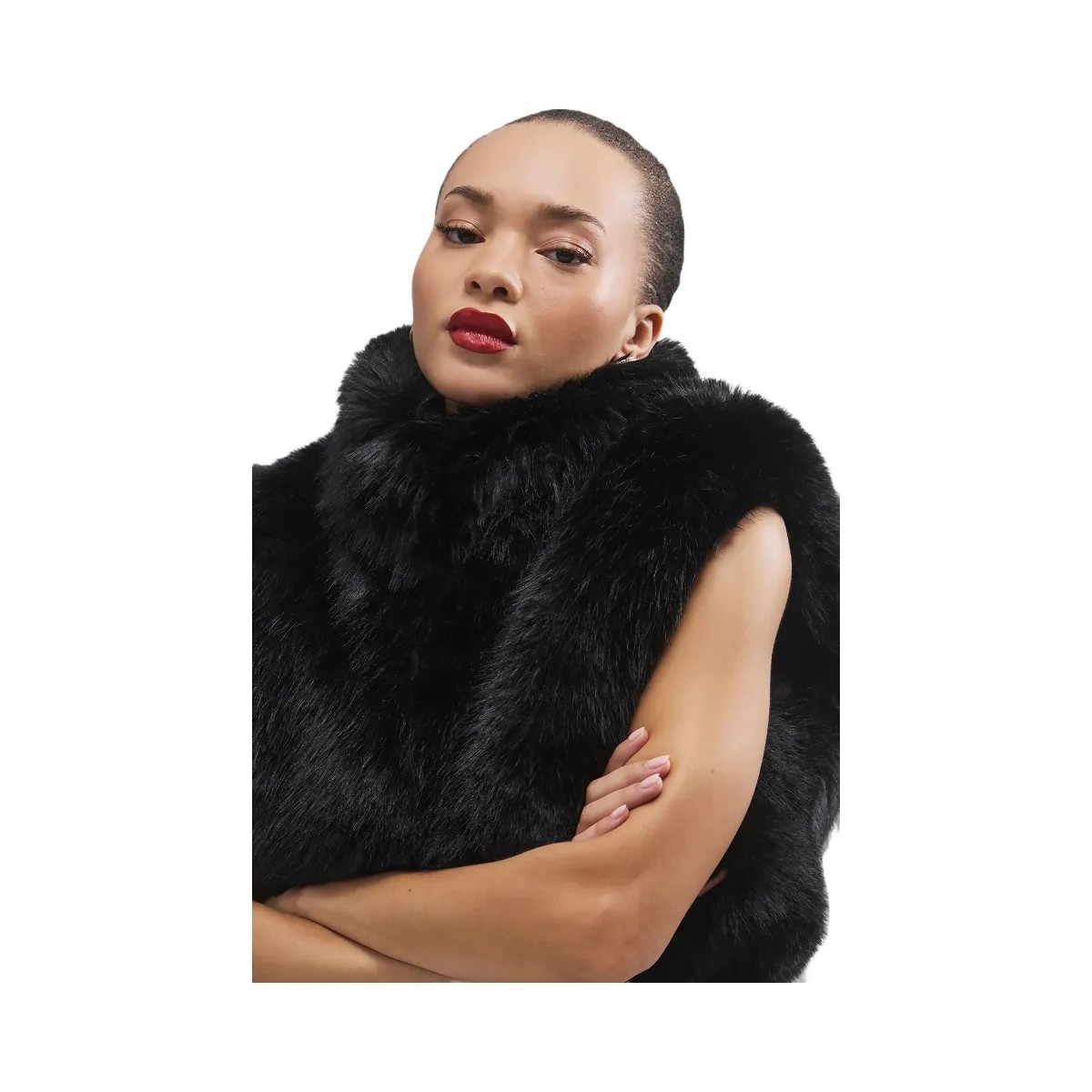 Alo Women's Opulent Faux Fur Cropped Vest - Black - HypeFly India View 4