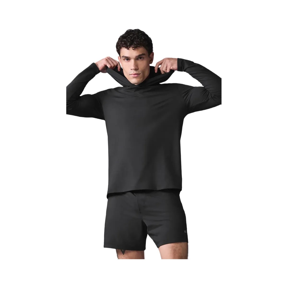Alo Men's Conquer Reform Long Sleeve With Hood - Black - HypeFly India View 5