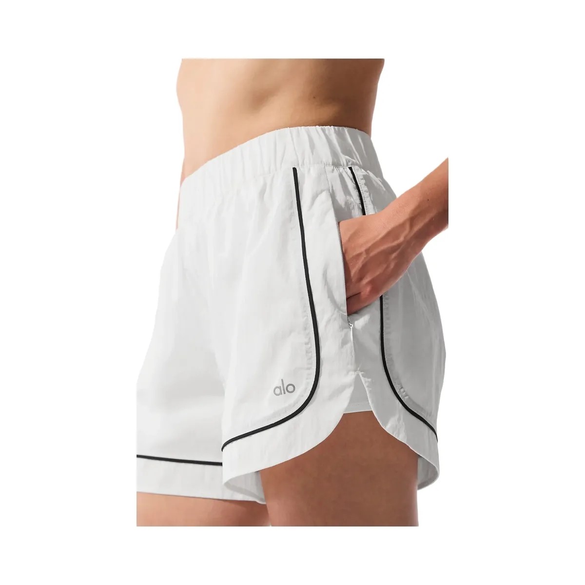 Alo Women's Motivate Track Short - White/Black - HypeFly India View 5