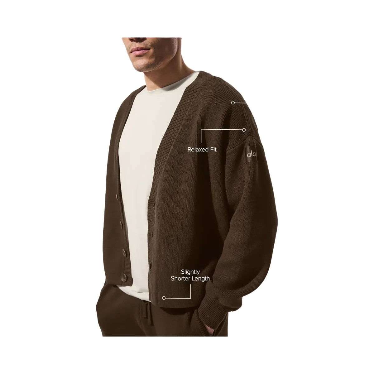 Alo Men's Scholar Cardigan Sweater - Espresso - HypeFly India View 2