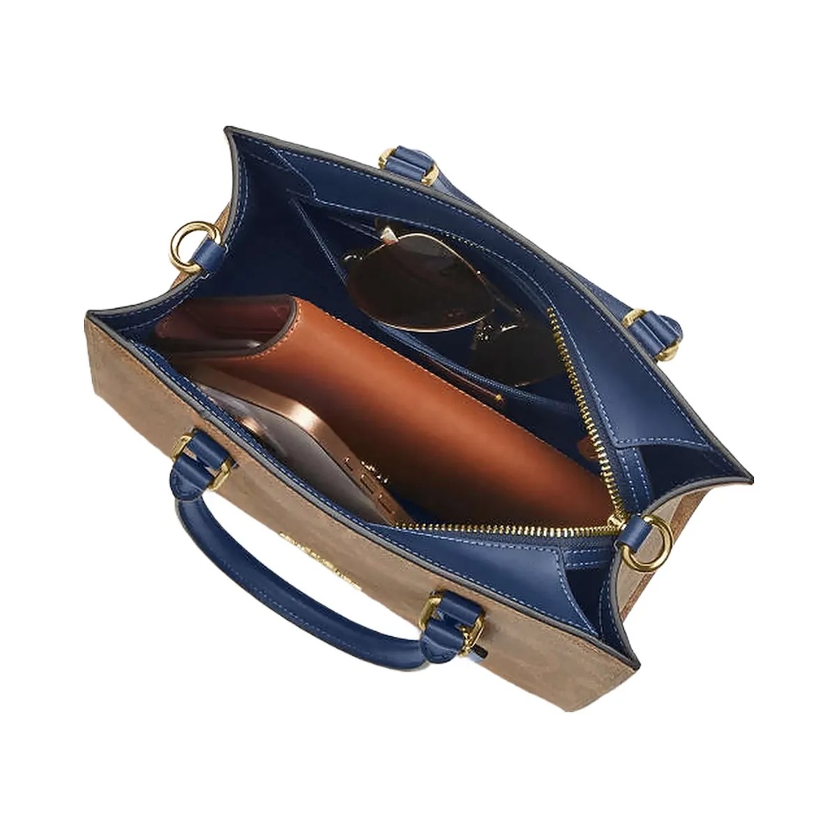 Coach Maggie Small Tote Bag In Signature Canvas Im-Tan-Deep Blue - HypeFly India View 4