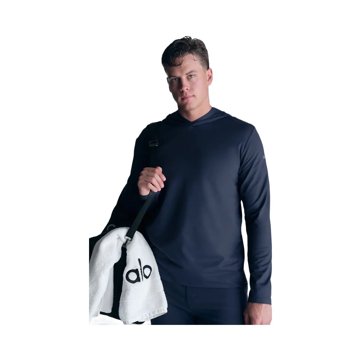 Alo Men's Conquer Reform Long Sleeve With Hood - Navy - HypeFly India View 5