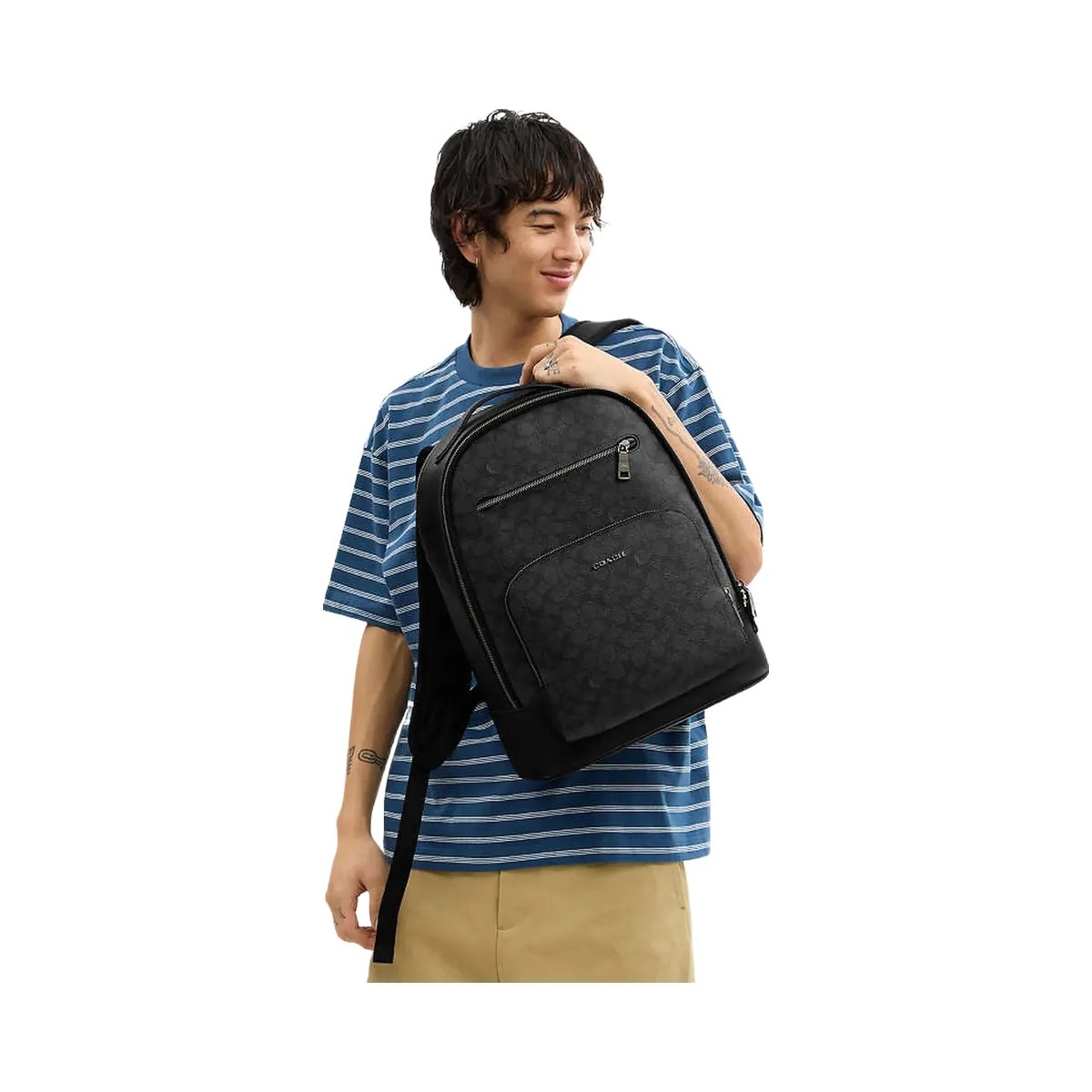 Coach Ethan Backpack In Signature Canvas Signature Canvas-Gunmetal-Charcoal-Black - HypeFly India View 2