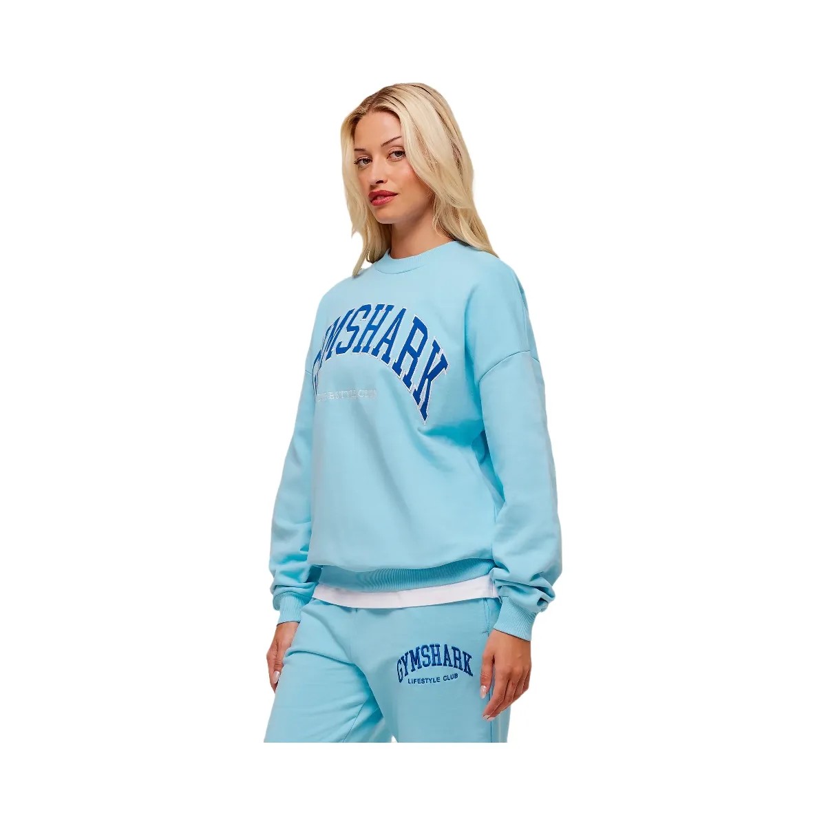 Gymshark Collegiate Graphic Crew Neck Pullover - Athletic Light Blue - HypeFly India View 3