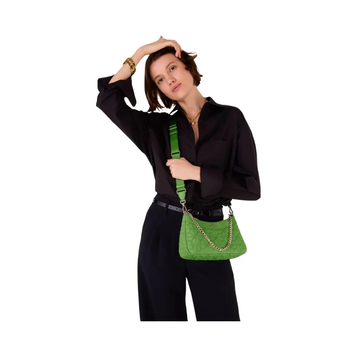 Kate Spade Flower Quilted Fabric Convertible Crossbody Ks Green - HypeFly India View 2