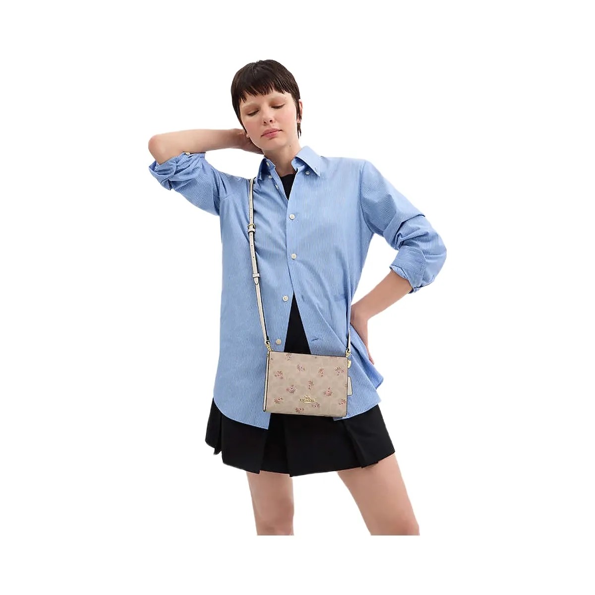 Coach Slim Crossbody Bag In Signature Canvas With Floral Print Gold-Sand Multi - HypeFly India View 2