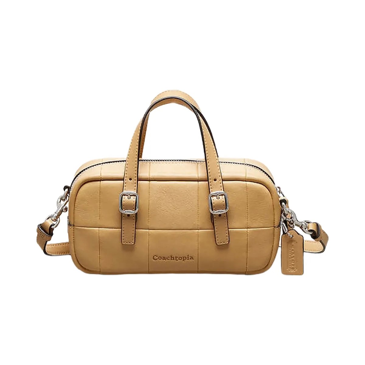 Coach Alter/Ego Mini Satchel Bag In Checkerboard Upcrafted Leather With Crossbody Strap Tan - HypeFly India View 1