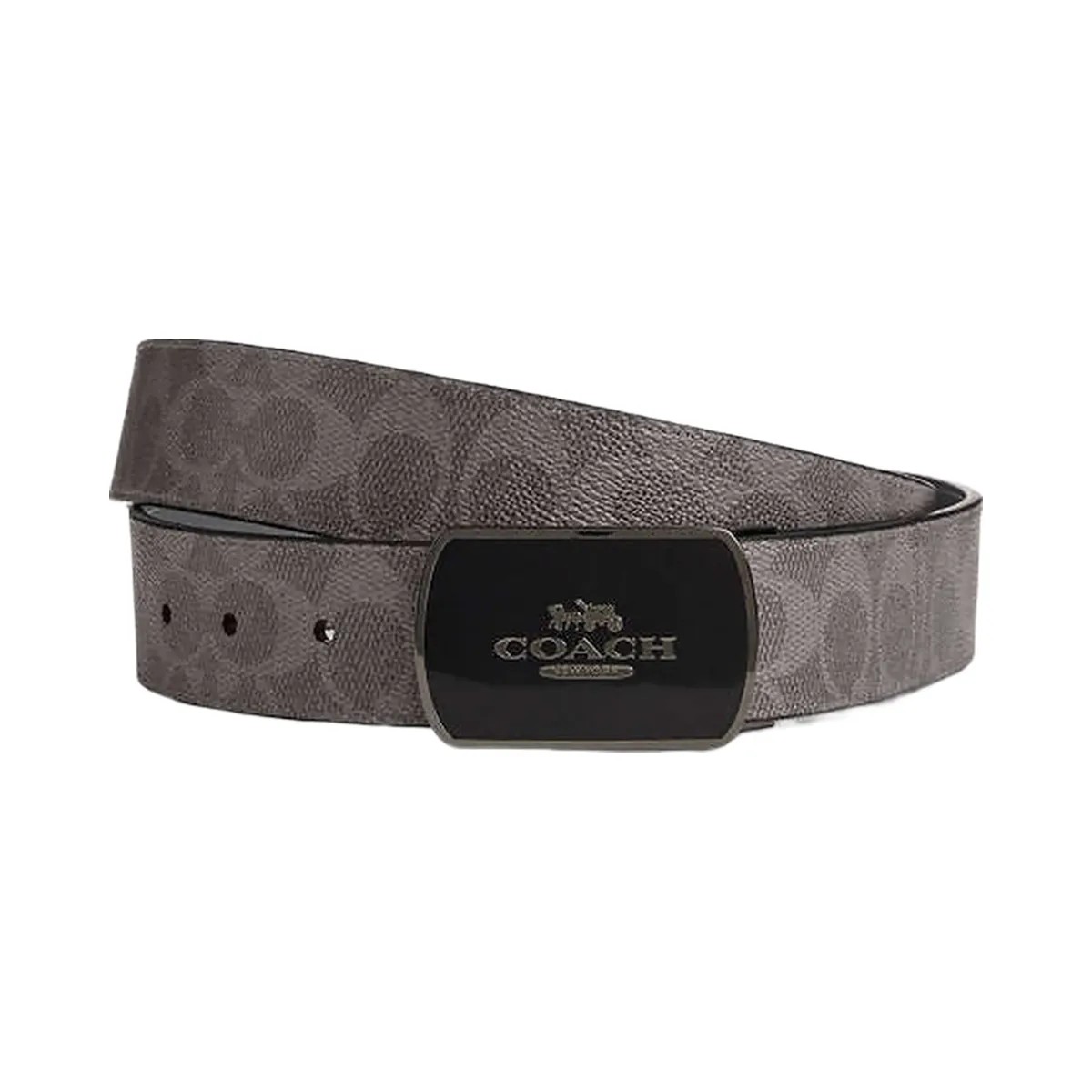 Coach Plaque Buckle Cut To Size Reversible Belt, 38 Mm Signature Canvas-Qb-Grey-Charcoal - HypeFly India View 2