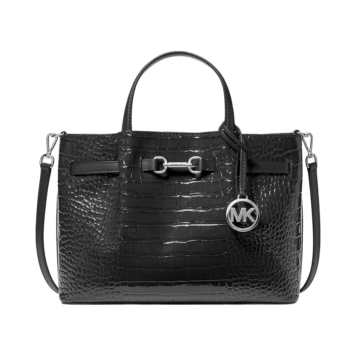 Michael Kors Carson Medium Crocodile Embossed Satchel Black - HypeFly India View 1