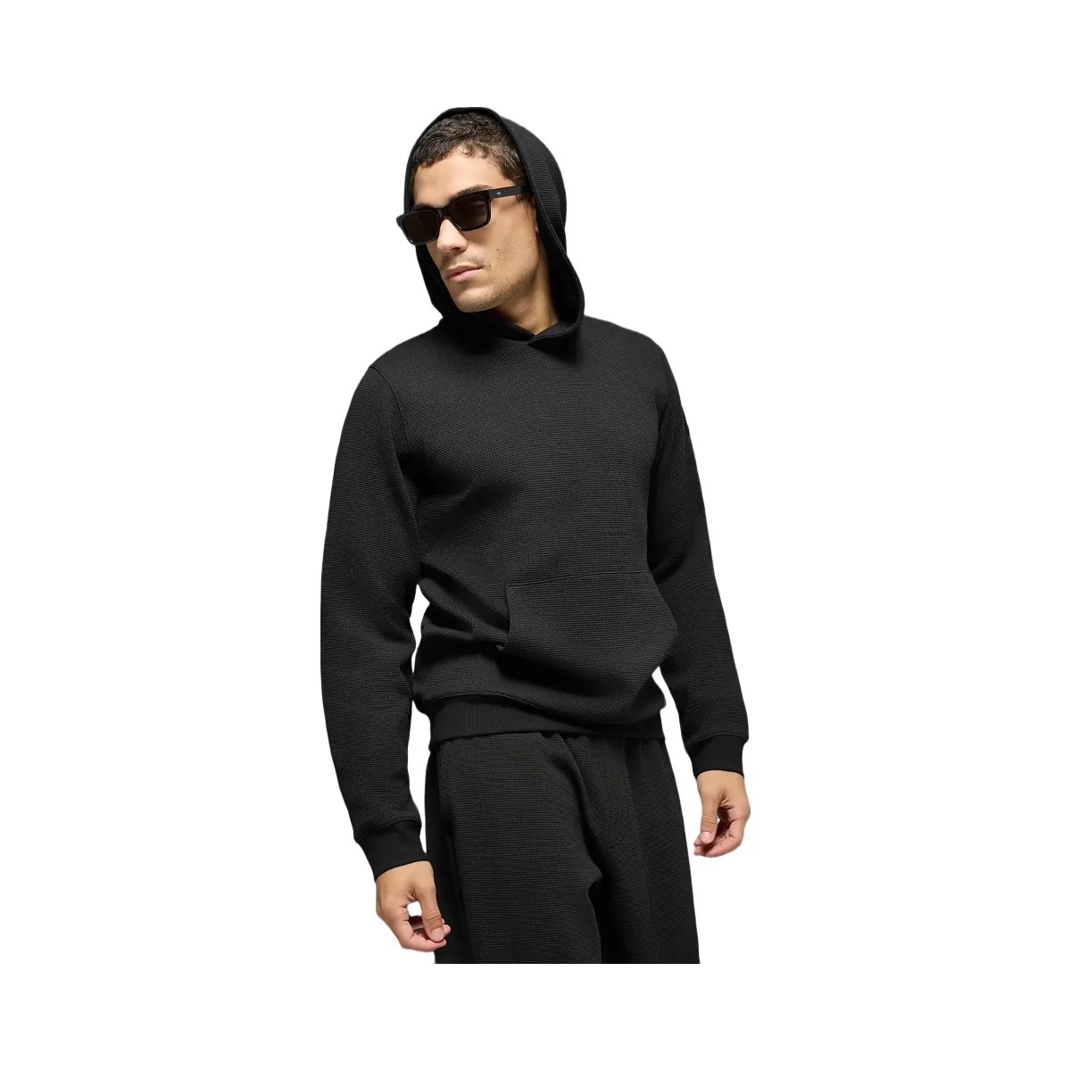Alo Men's Waffle Lounge Hoodie - Black - HypeFly India View 4