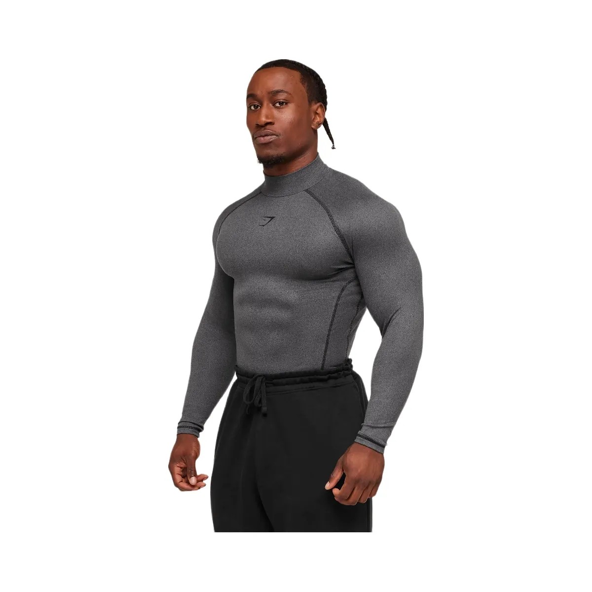 Gymshark Element Baselayer Mock Neck Long Sleeve T-Shirt - GS Black/GS Dark Grey Marl - HypeFly India View 3