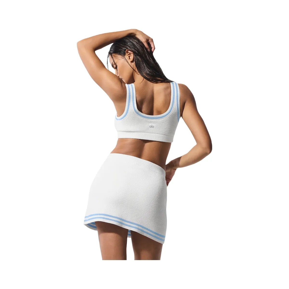 Alo Women's Tennis Club Sweater Knit Bra - White/Seashell Blue - HypeFly India View 3