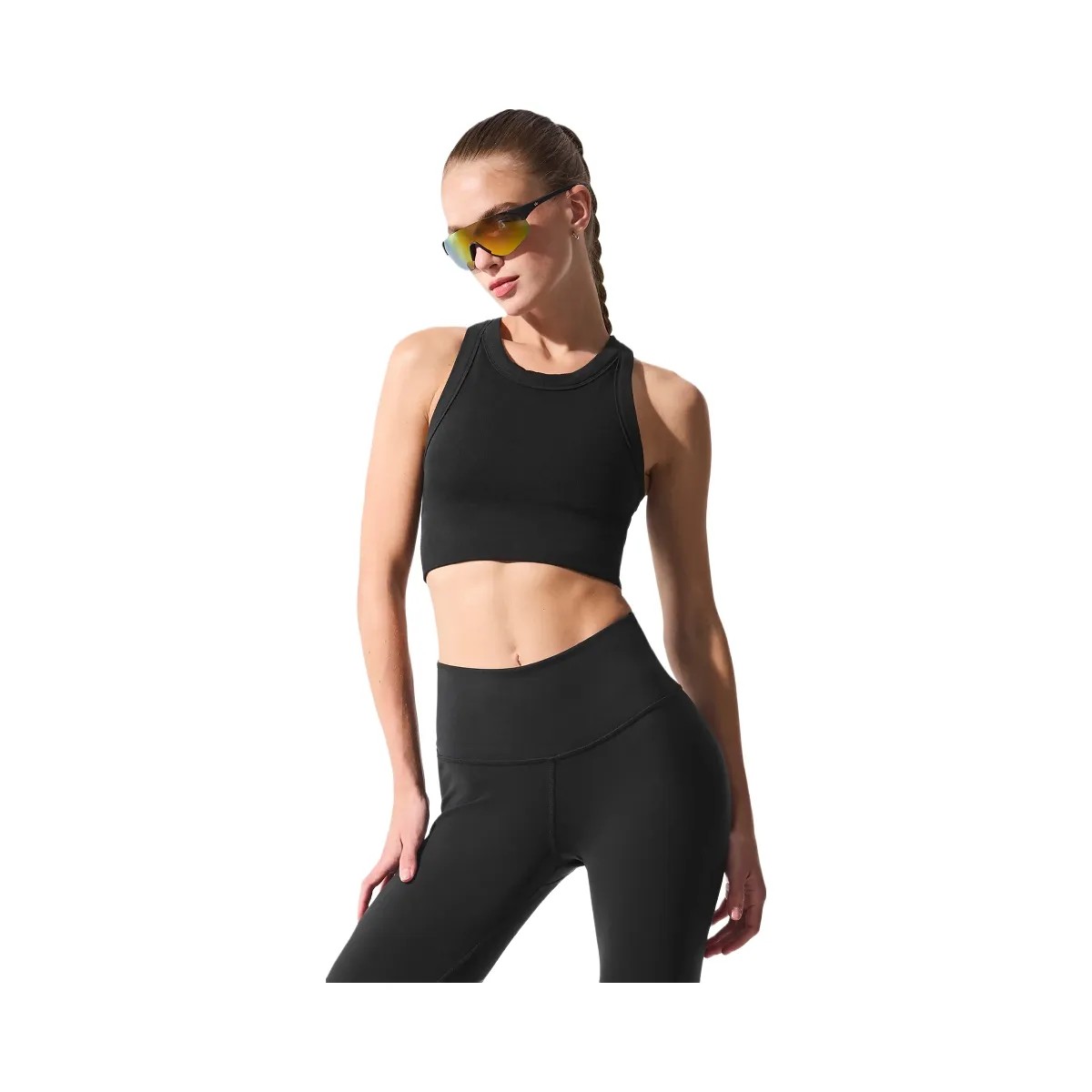 Alo Women's Seamless Delight High Neck Bra - Black - HypeFly India View 1