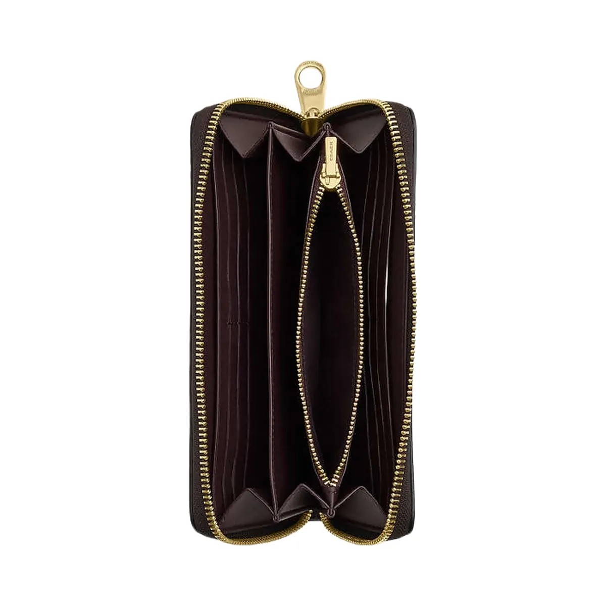 Coach Long Zip Around Wallet In Signature Canvas Signature Canvas-Gold-Walnut-Black - HypeFly India View 2