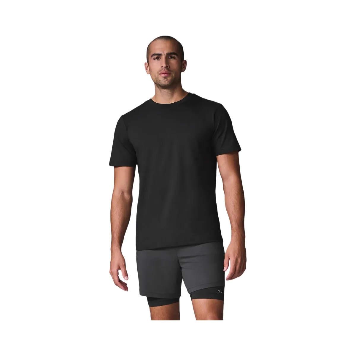 Alo Men's Conquer Reform Crewneck Short Sleeve - Black - HypeFly India View 1