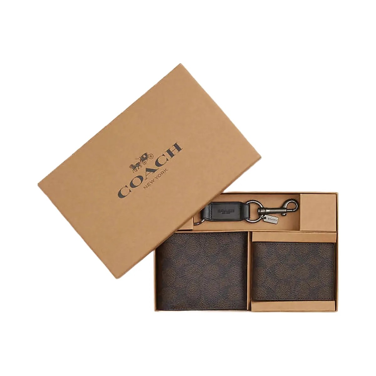 Coach Boxed 3 In 1 Wallet Gift Set In Signature Canvas Signature Canvas-Qb-Walnut-Black - HypeFly India View 1