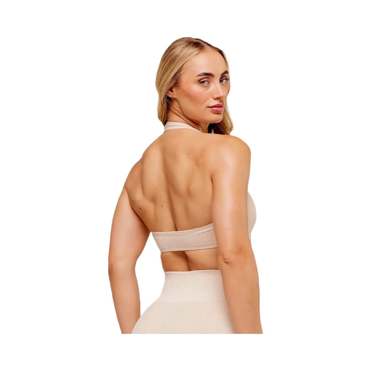 Gymshark Adapt Fleck x Whitney Halterneck Sports Bra - Coconut White - HypeFly India View 2