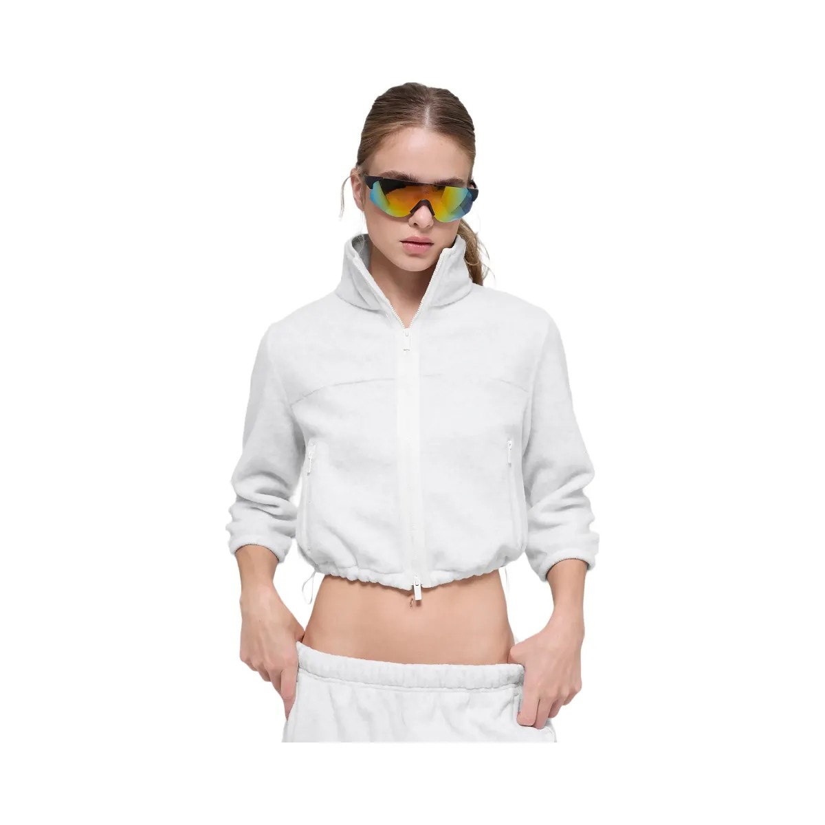 Alo Women's Polar Fleece Retreat Cropped Jacket - White Heather Grey - HypeFly India View 6