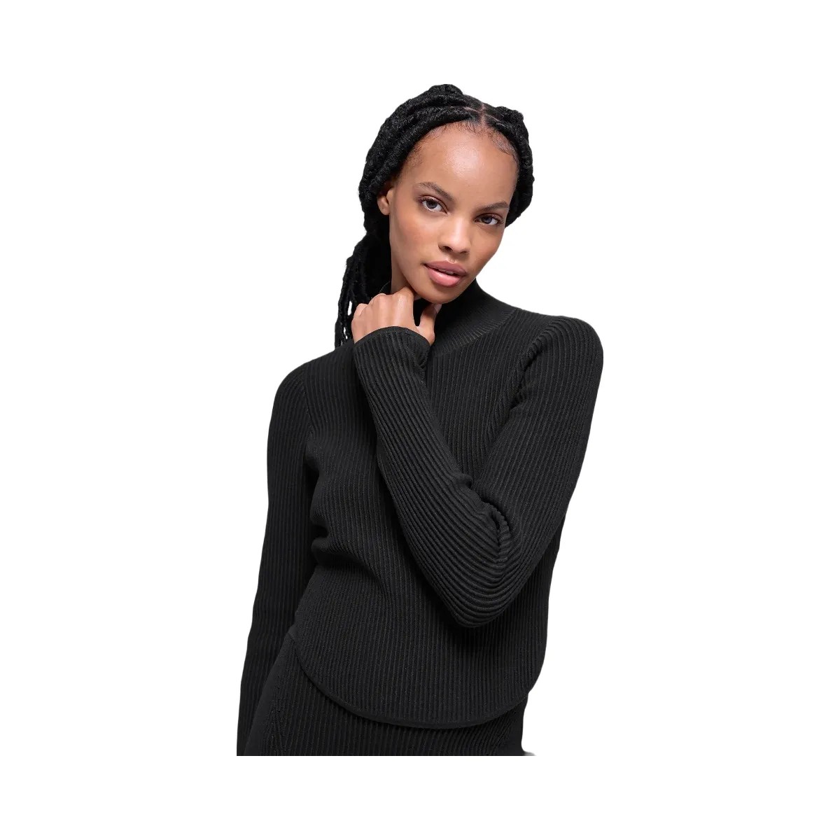 Alo Women's Denim Knit Backless Long Sleeve - Black/Anthracite - HypeFly India View 4