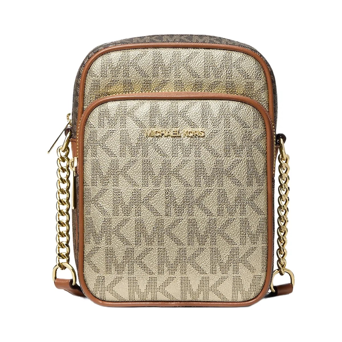 Michael Kors Jet Set Medium Metallic Signature Logo Crossbody Bag Pl Gld Multi - HypeFly India View 1