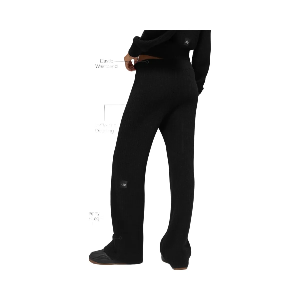 Alo Women's Cashmere High-Waist Plush Waffle Pant - Black - HypeFly India View 3