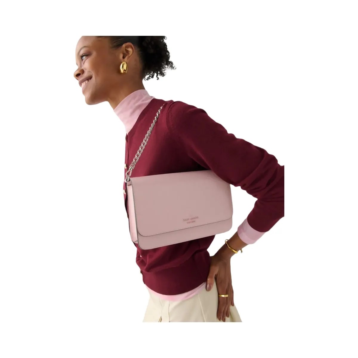 Kate Spade Madison Textured Patent Leather Willow Medium Convertible Crossbody Tutu Pink - HypeFly India View 2