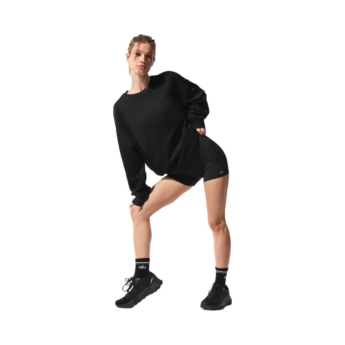 Alo Women's Chill Crew Neck Pullover - Black - HypeFly India View 3