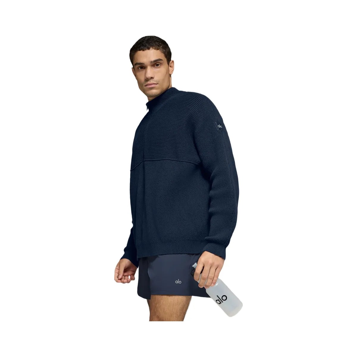 Alo Men's Domain Shift Rib Knit 1/4 Zip Sweater - Navy - HypeFly India View 4