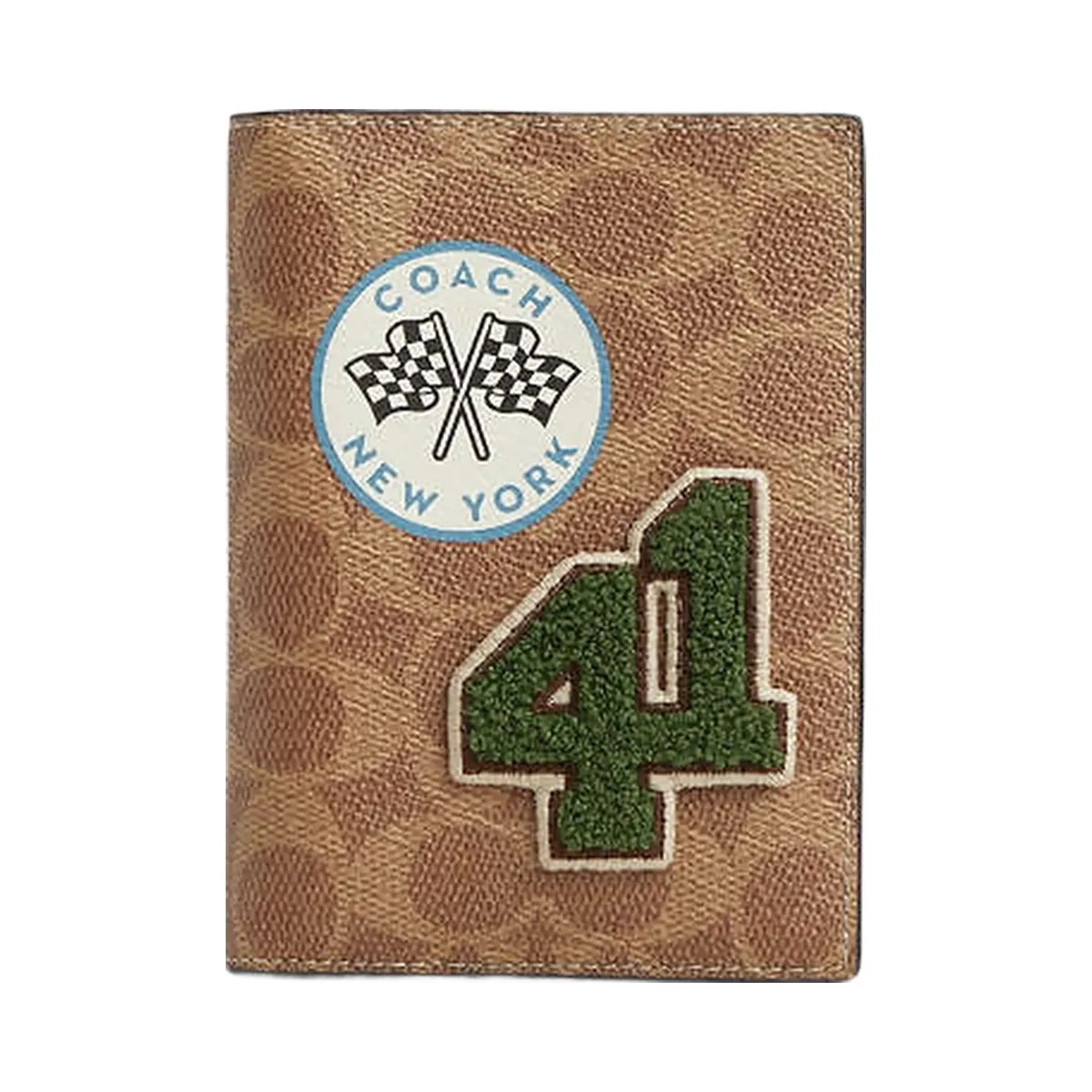 Coach Passport Card Case In Signature Canvas With Patches Signature Canvas-Gunmetal-Tan Multi - HypeFly India View 1