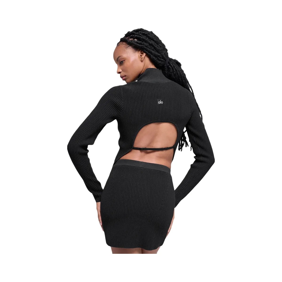 Alo Women's Denim Knit Backless Long Sleeve - Black/Anthracite - HypeFly India View 3