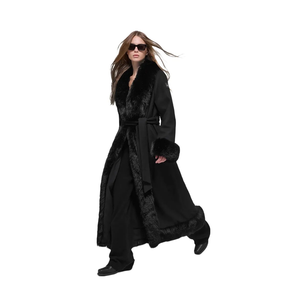Alo Women's Faux Fur Trimmed Longline Coat - Black - HypeFly India View 6