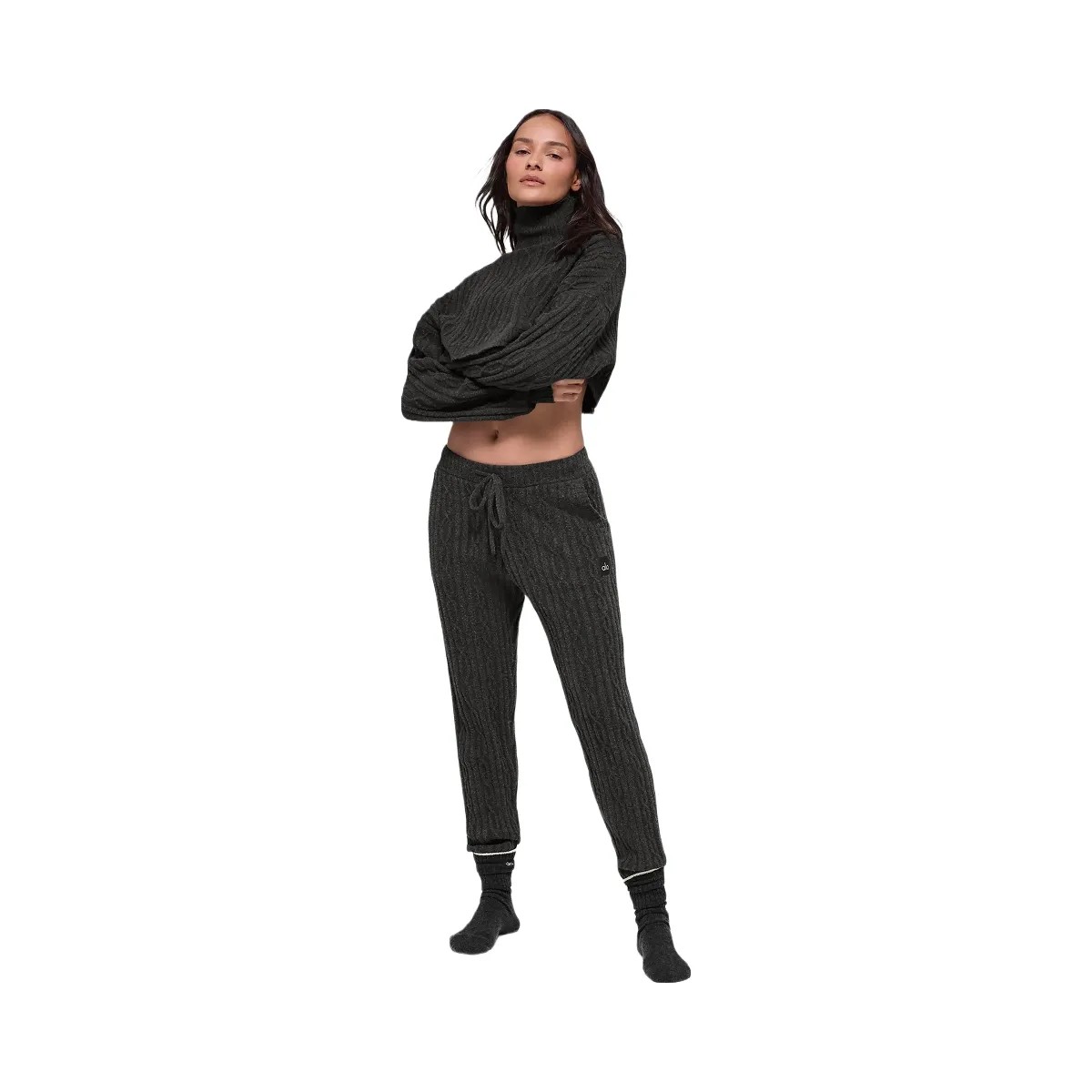 Alo Women's Cable Knit Winter Bliss Pant - Dark Heather Grey - HypeFly India View 1
