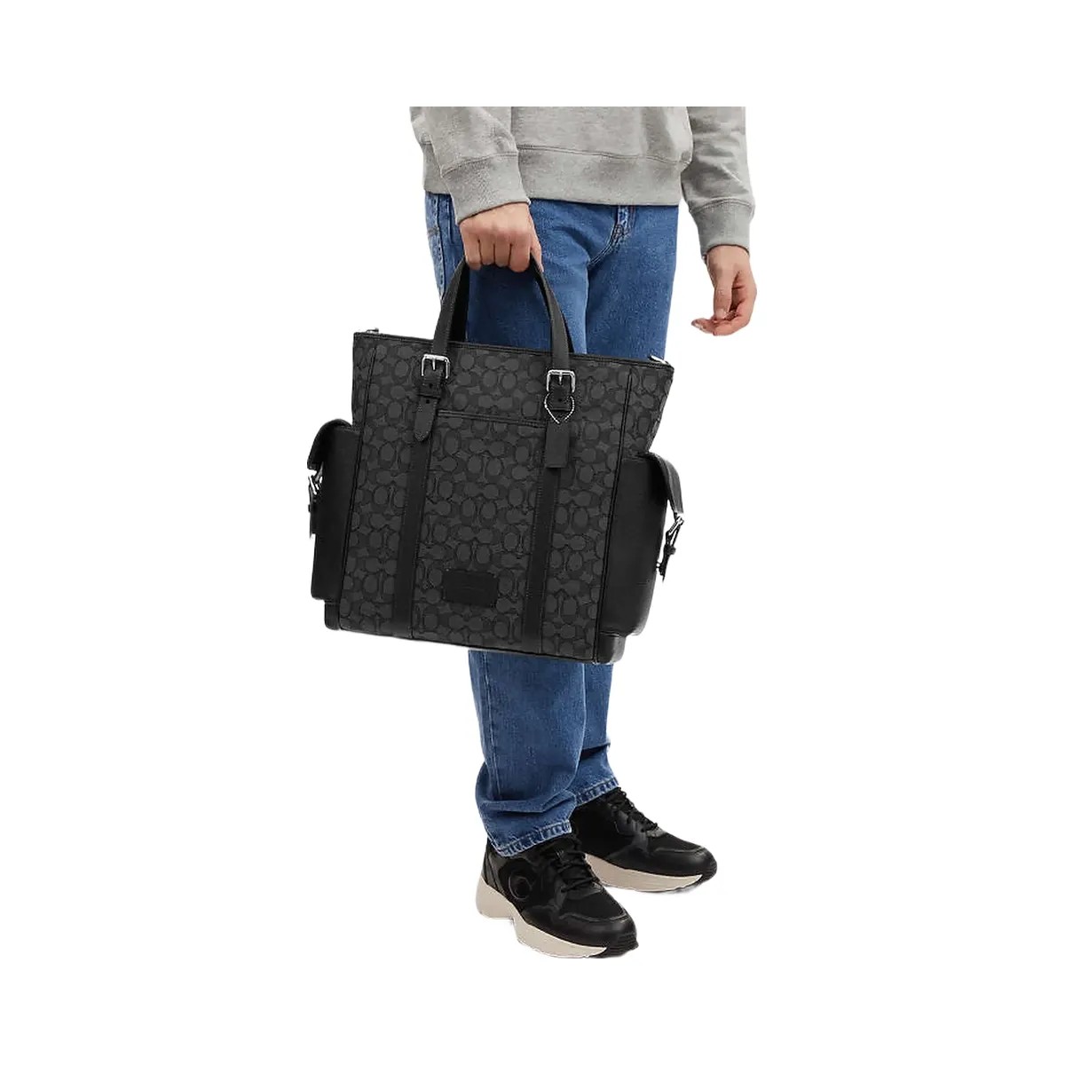 Coach Sprint Tote In Signature Jacquard Signature Jacquard-Silver-Charcoal-Black - HypeFly India View 3