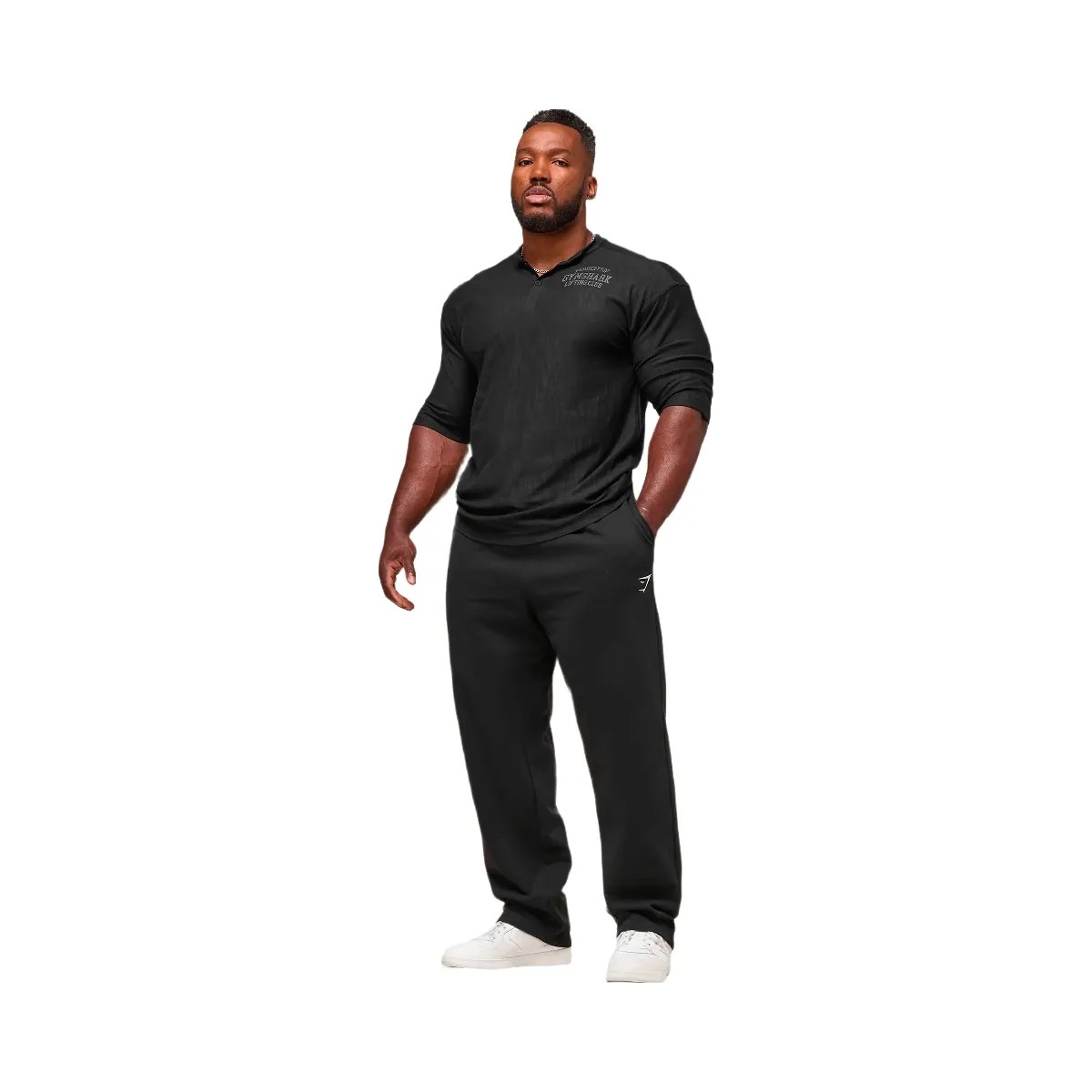 Gymshark Lightweight Slub Textured 3/4 Henley - Black - HypeFly India View 3