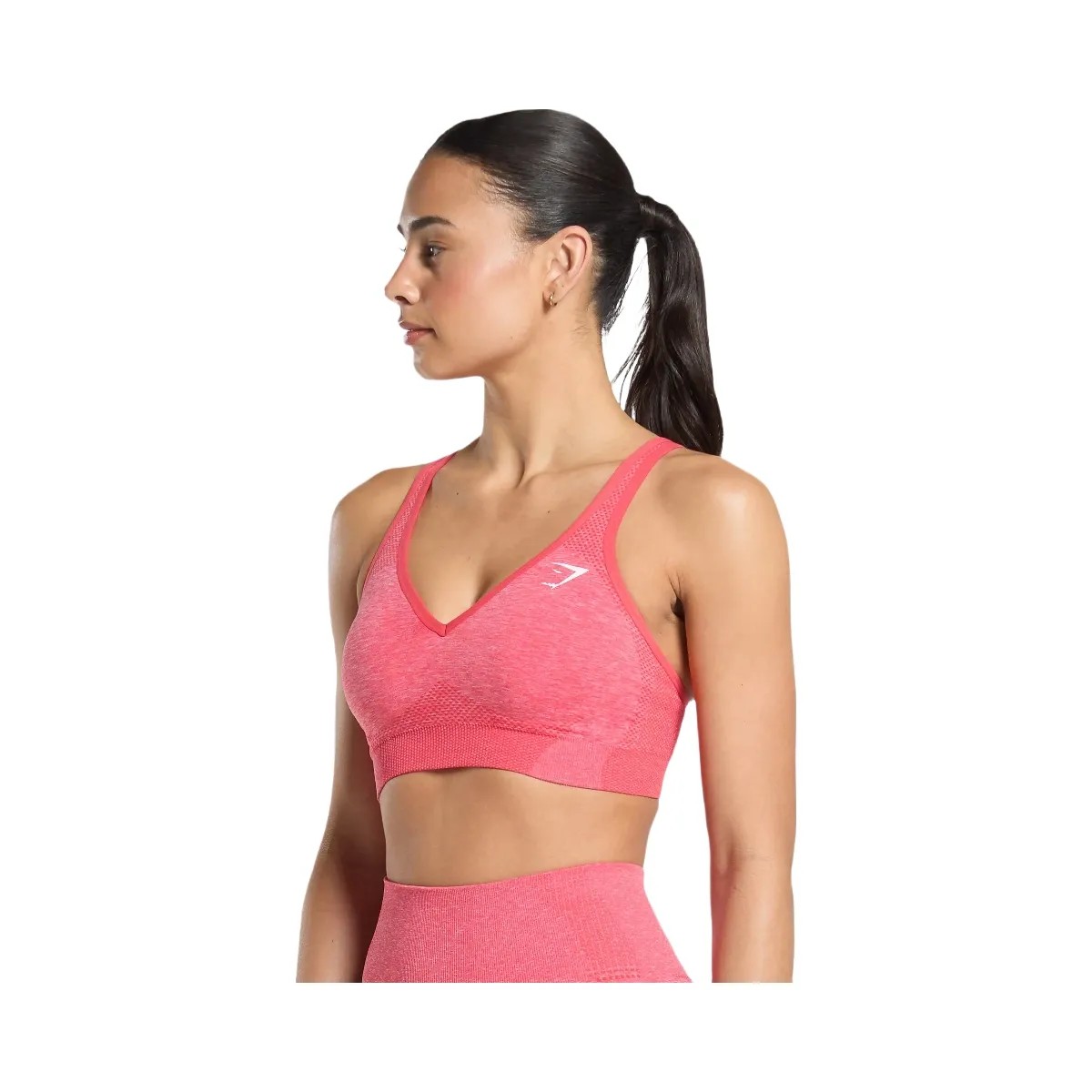 Gymshark Vital V Neck Sports Bra - Coral Red/Marl - HypeFly India View 3