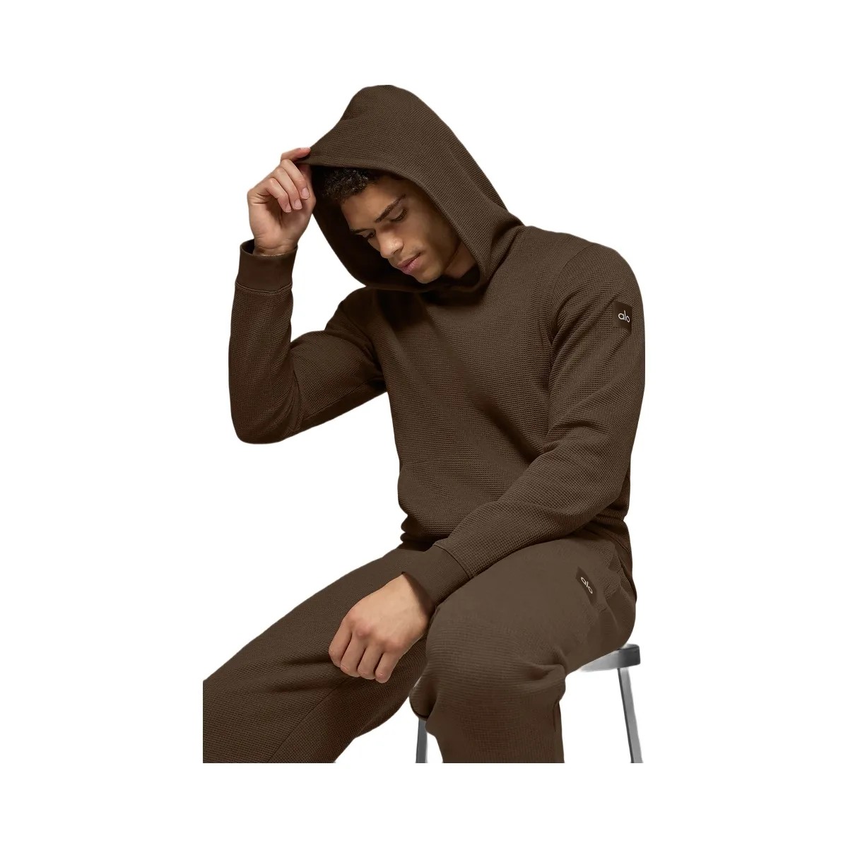 Alo Men's Waffle Lounge Hoodie - Espresso - HypeFly India View 4