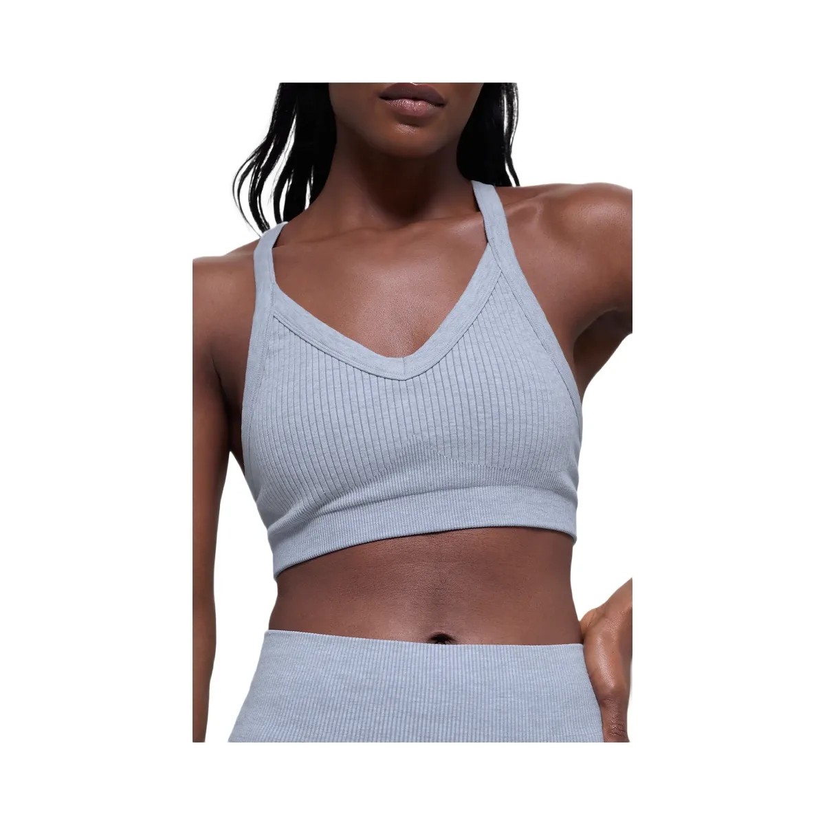 Alo Women's Seamless Two Tone Rib Bra - Winter Frost Heather - HypeFly India View 1