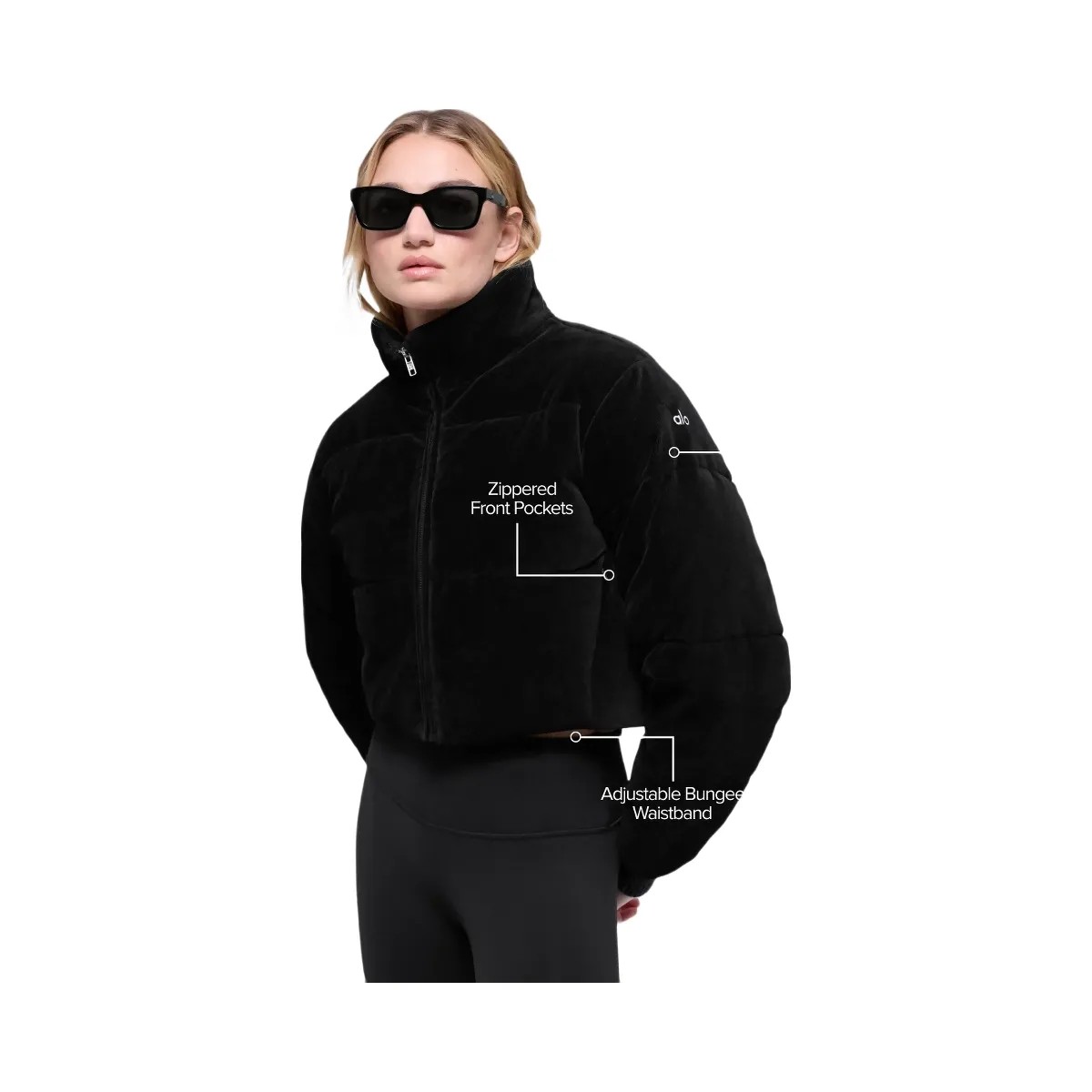 Alo Women's Micro Corduroy Dreamy Puffer - Black - HypeFly India View 2