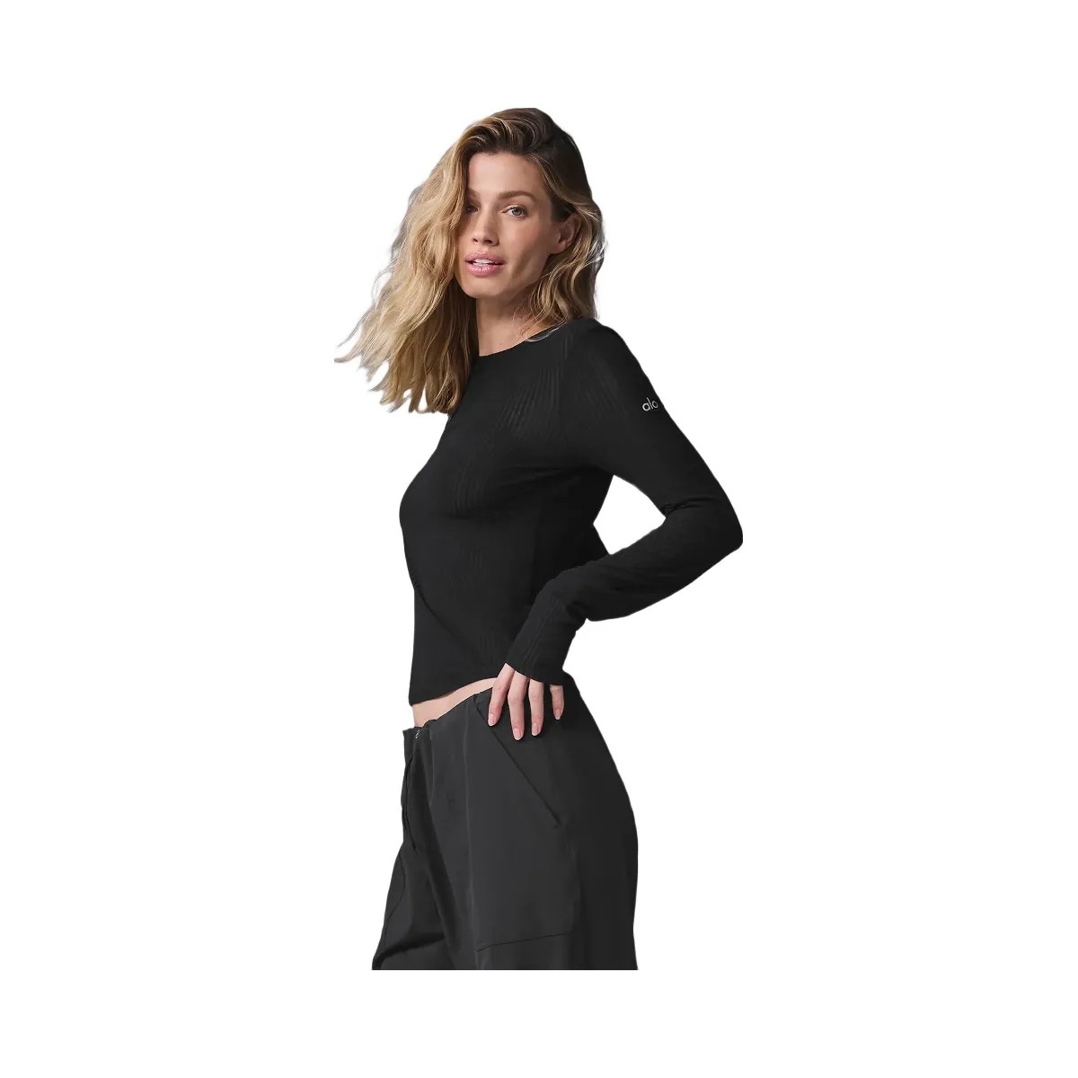 Alo Women's Ribbed Sea Coast Long Sleeve - Black - HypeFly India View 3