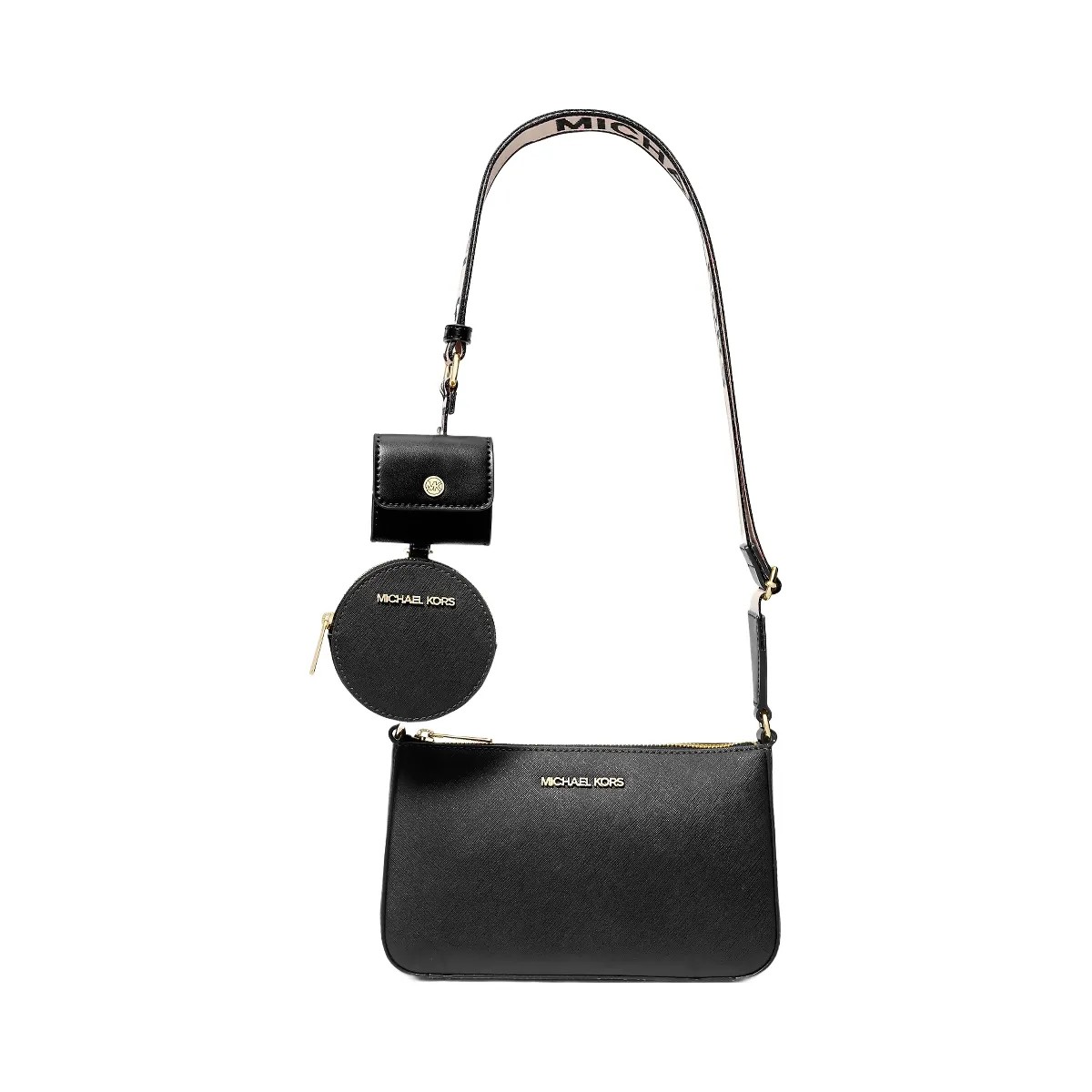Michael Kors Jet Set Saffiano Leather Crossbody Bag with Case for Apple Airpods Pro Black - HypeFly India View 1