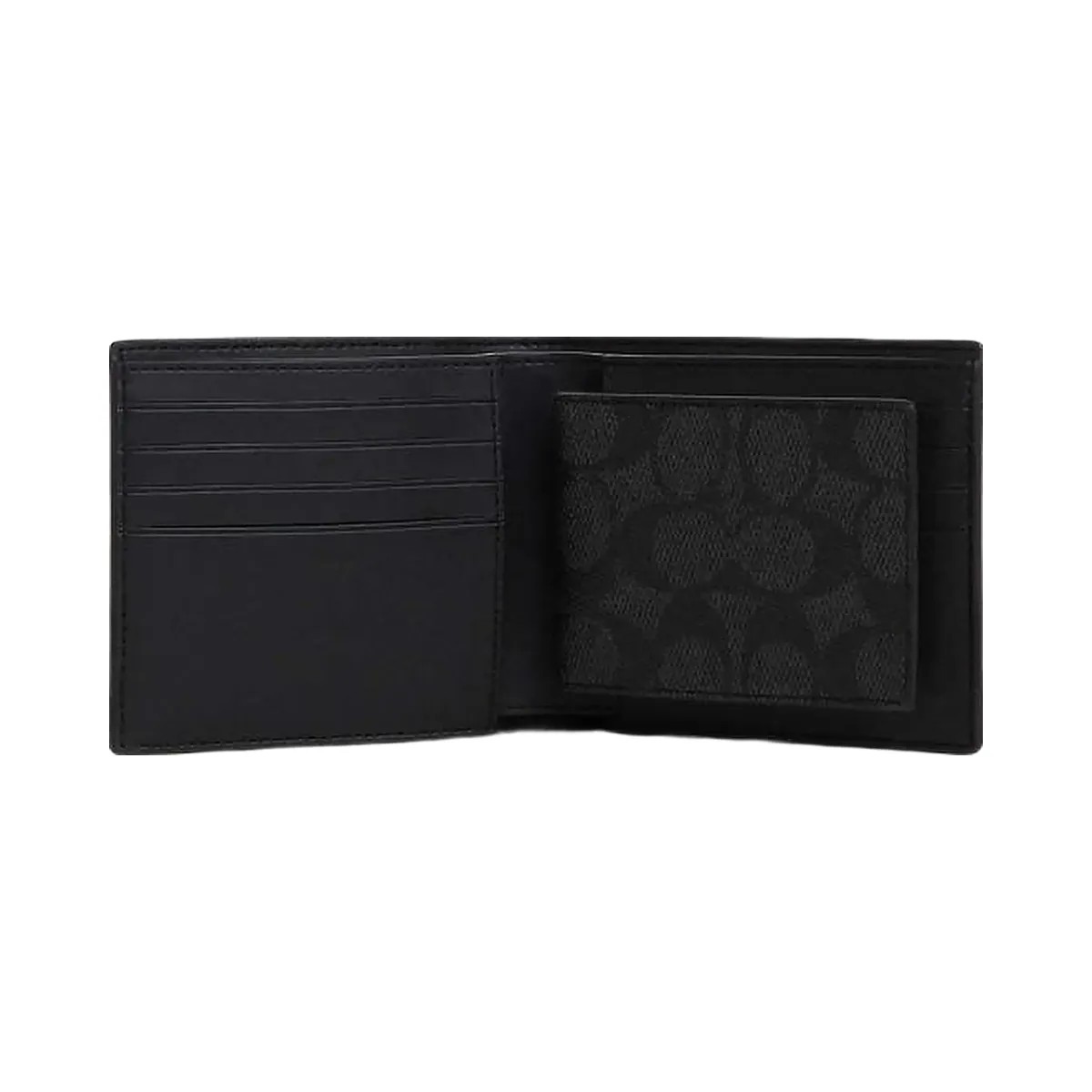 Coach Boxed 3 In 1 Wallet Gift Set In Signature Canvas Signature Canvas-Gunmetal-Charcoal-Black - HypeFly India View 2